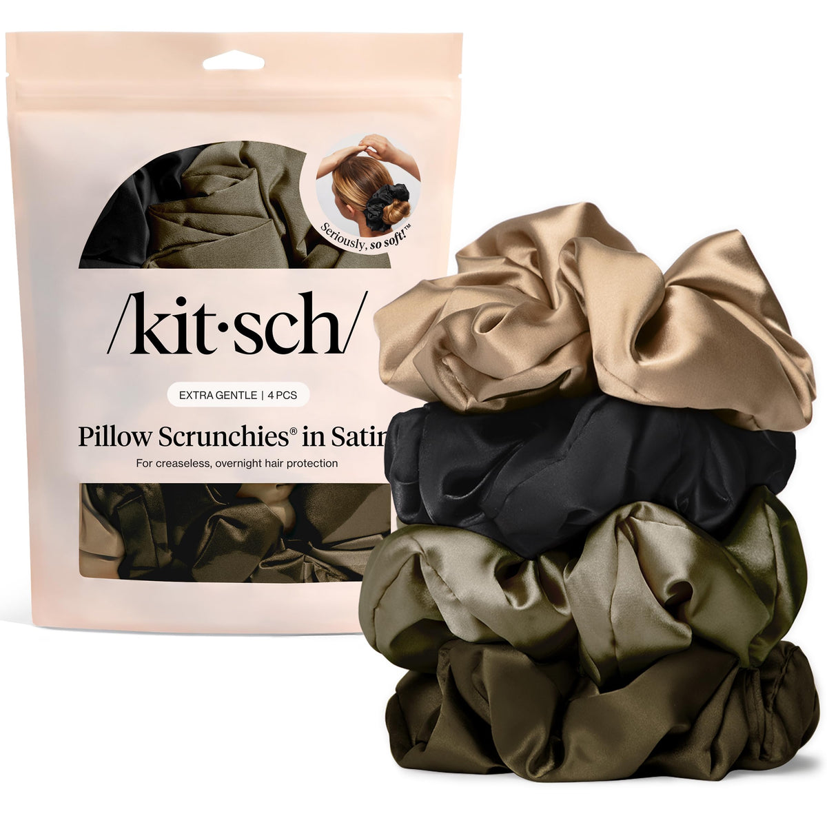 Kitsch élastiques en satin noirs, vue de face