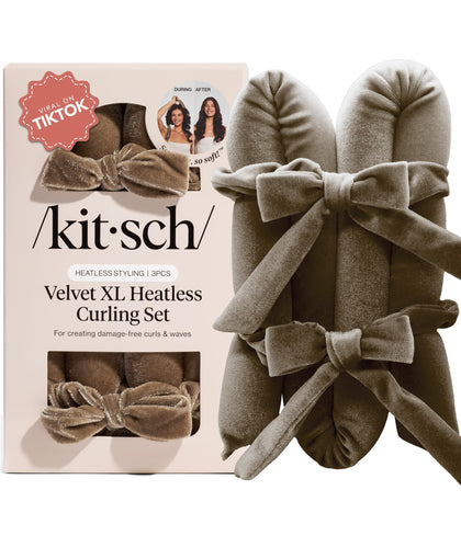 Kitsch Ensemble de Boucles Sans Chaleur en Velours Eucalyptus - vue avant