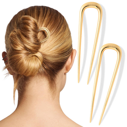 Kitsch épingles à cheveux françaises dorées, vue de face