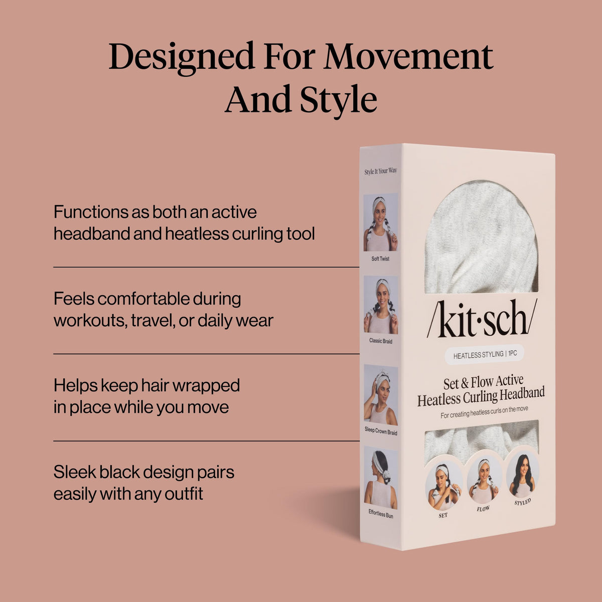 Kitsch headband actif à boucles sans chaleur, en vue de côté