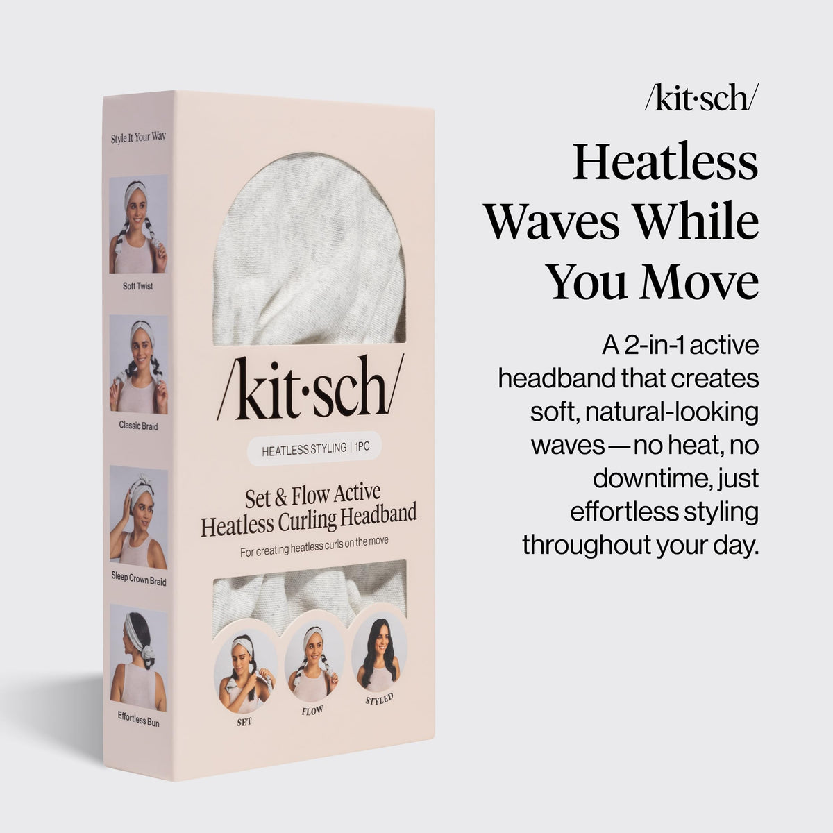 Kitsch headband actif à boucles sans chaleur, enroulé sur des cheveux longs
