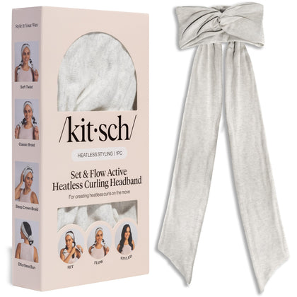 Kitsch headband actif à boucles sans chaleur, modèle gris, vue de face