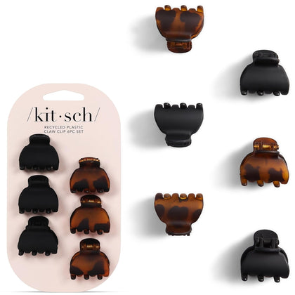 Kitsch Mini Clips à Cheveux tortoise et noir, ensemble de 6 pièces