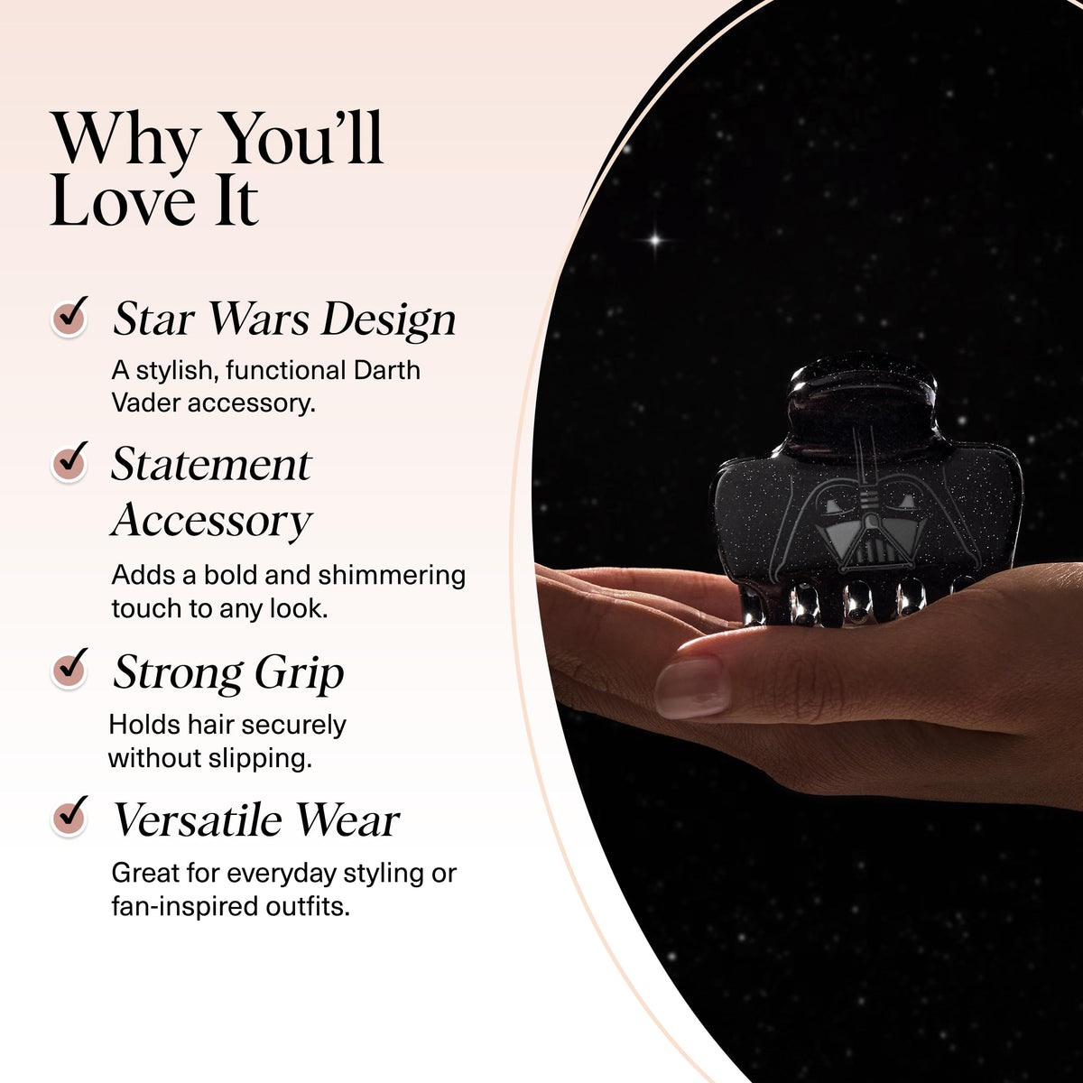 Kitsch pince à cheveux Darth Vader avec cheveux relevés en chignon