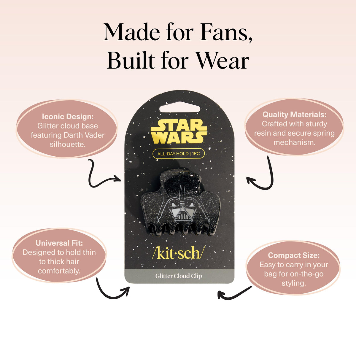 Kitsch pince à cheveux Darth Vader portée sur cheveux bouclés