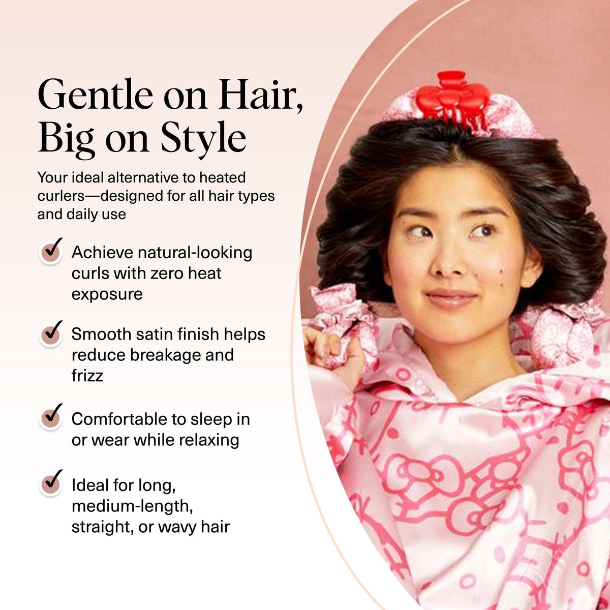 Kitsch rouleaux de cheveux satinés en satin doux, détail