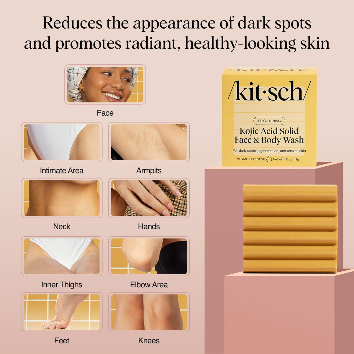 Kitsch Savon à l'Acide Kojique et Curcuma sur un fond naturel