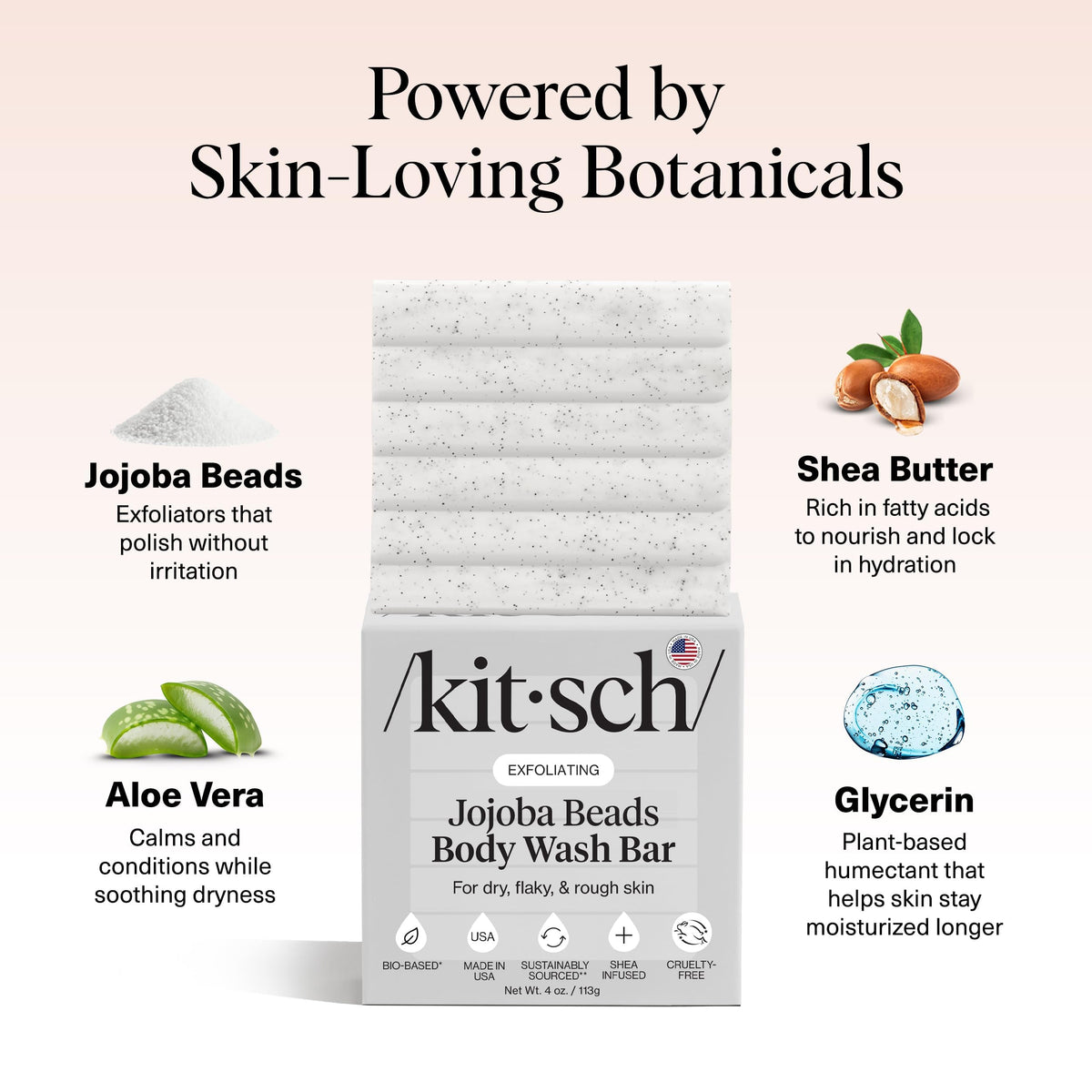 Kitsch Savon Exfoliant Jojoba en utilisation sous la douche