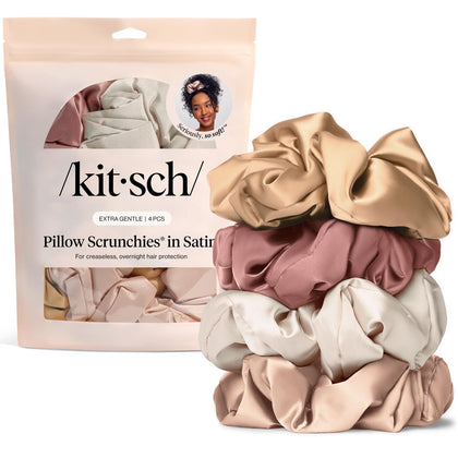 Kitsch Scrunchies Satin 4 pièces rose, vue de face