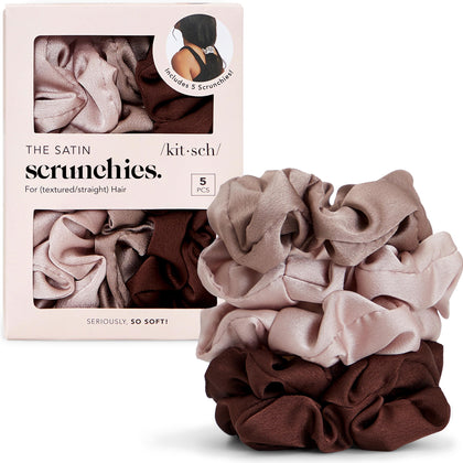 Kitsch scrunchies satin couleur cameo, ensemble de 5 pièces