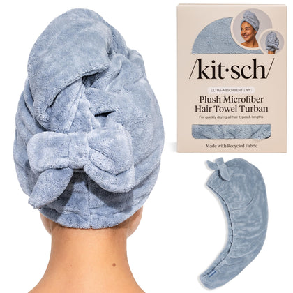 Kitsch Serviette à Cheveux Microfibre XL couleur Bleu Côtier vue de face