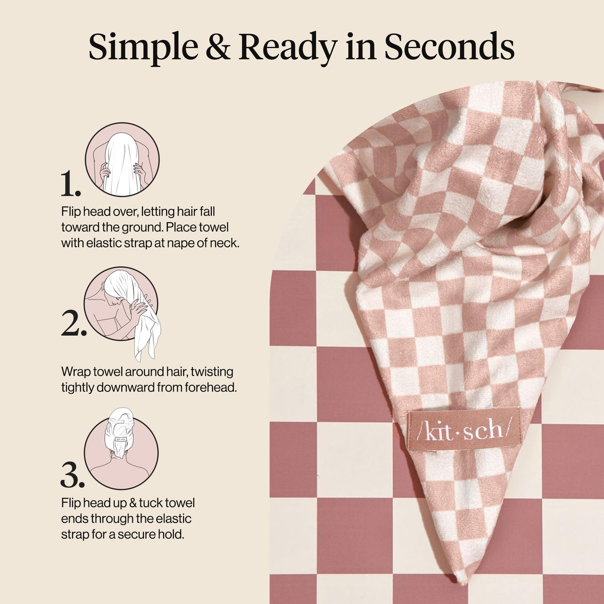 Kitsch Serviette Cheveux XL Microfibre étalée sur une surface