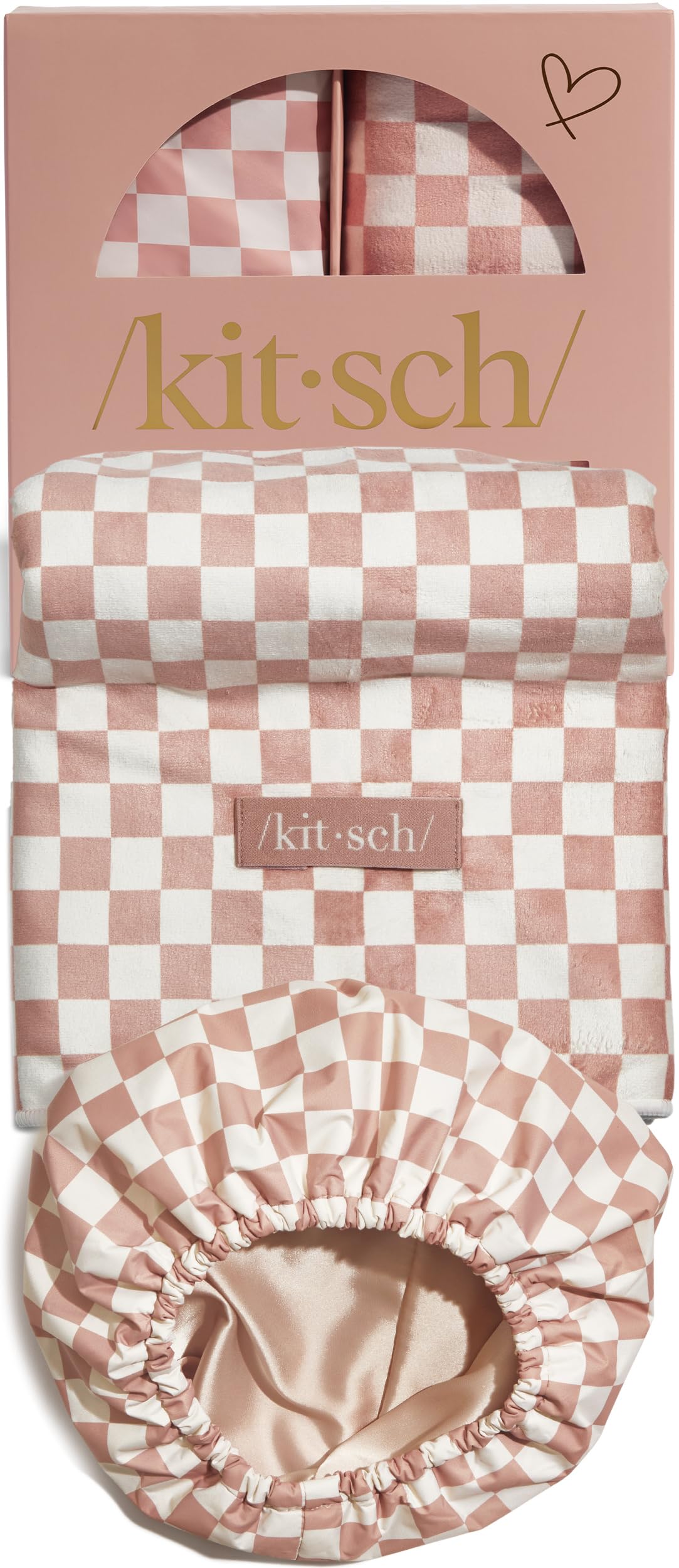 Kitsch Serviette Cheveux XL Microfibre Rose à Carreaux vue avant