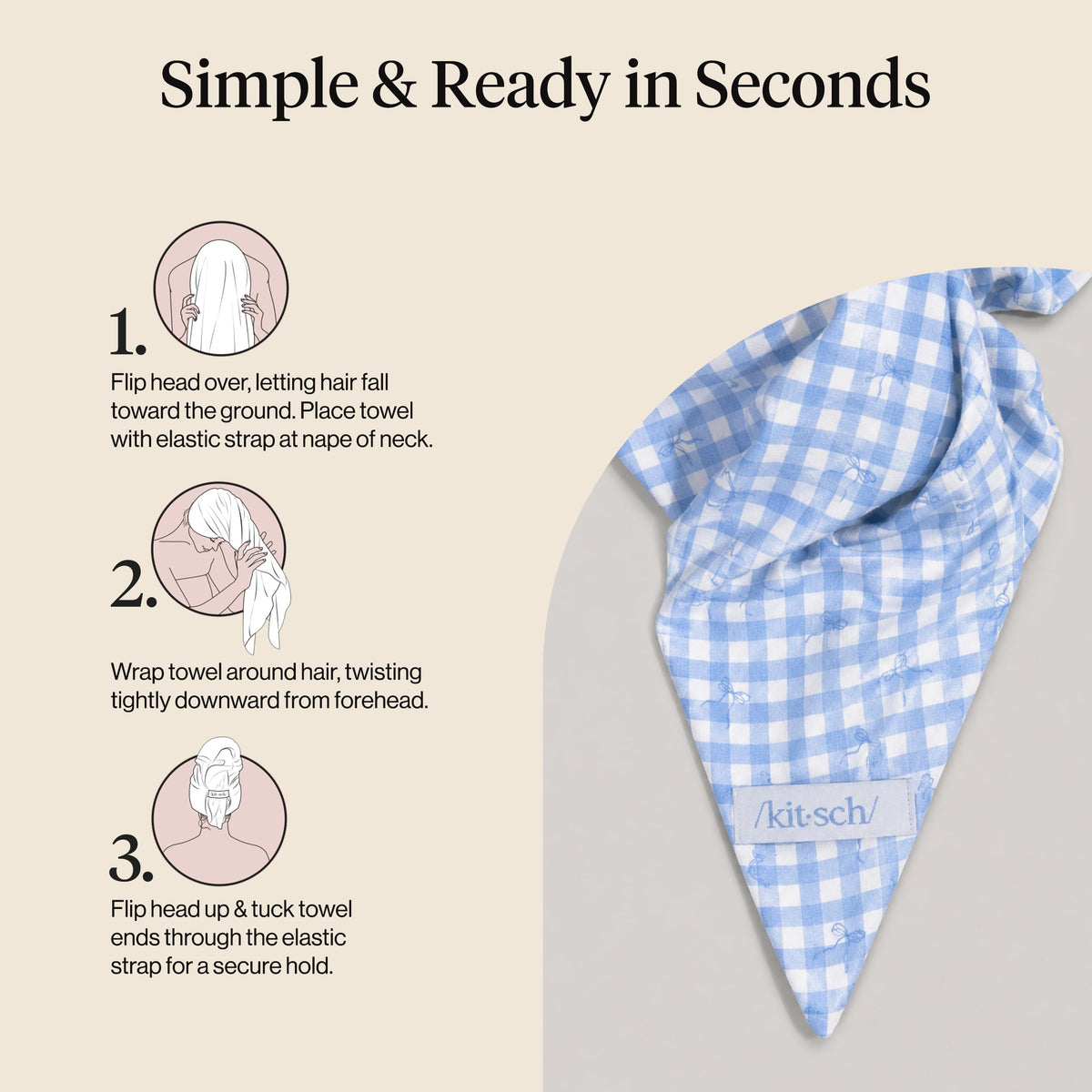 Kitsch Serviette Microfibre XL Gingham Bleu en voyage