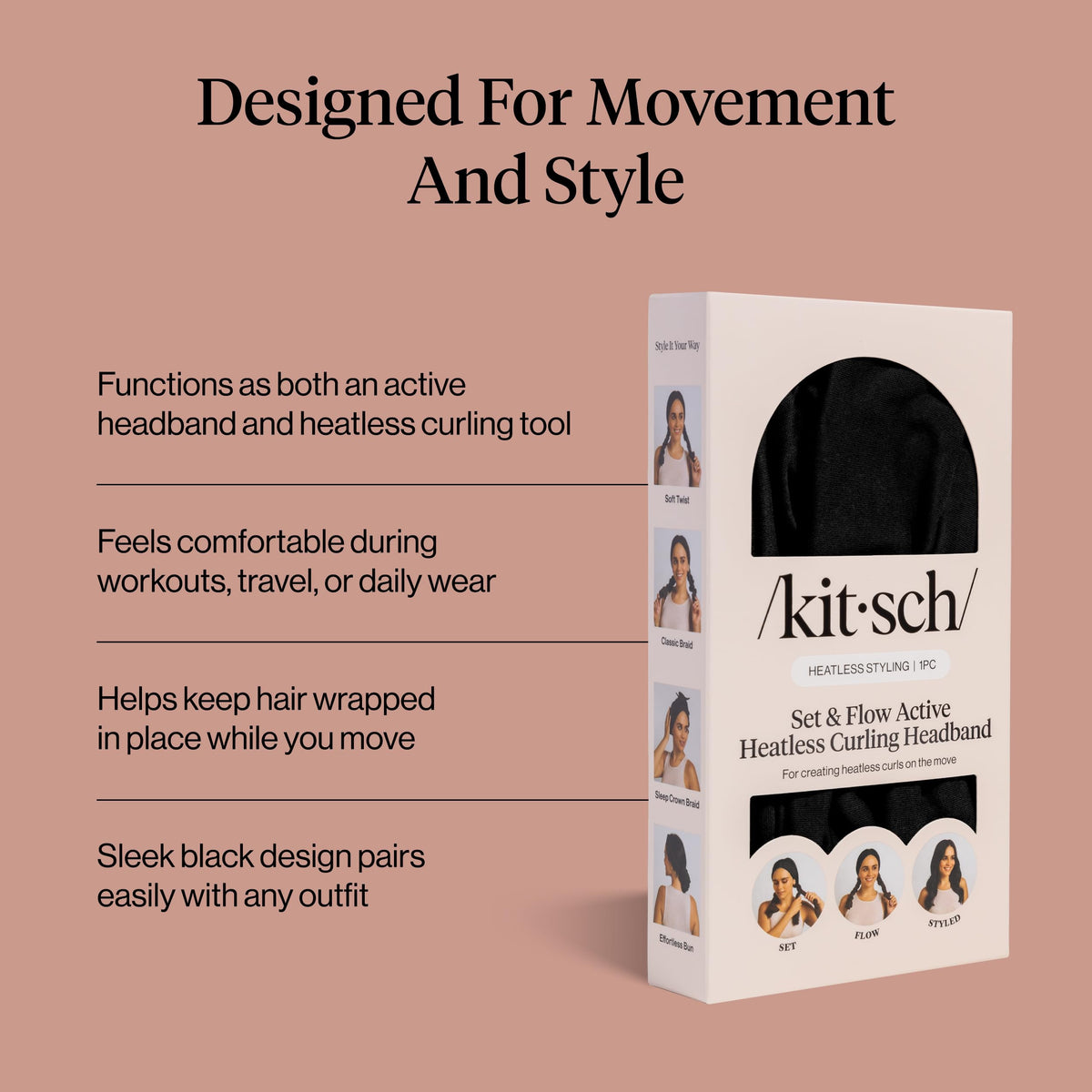 Kitsch Set & Flow headband curling noir avec un modèle
