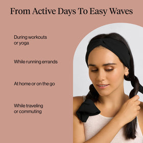 Kitsch Set & Flow headband curling noir en utilisation pendant l'entraînement