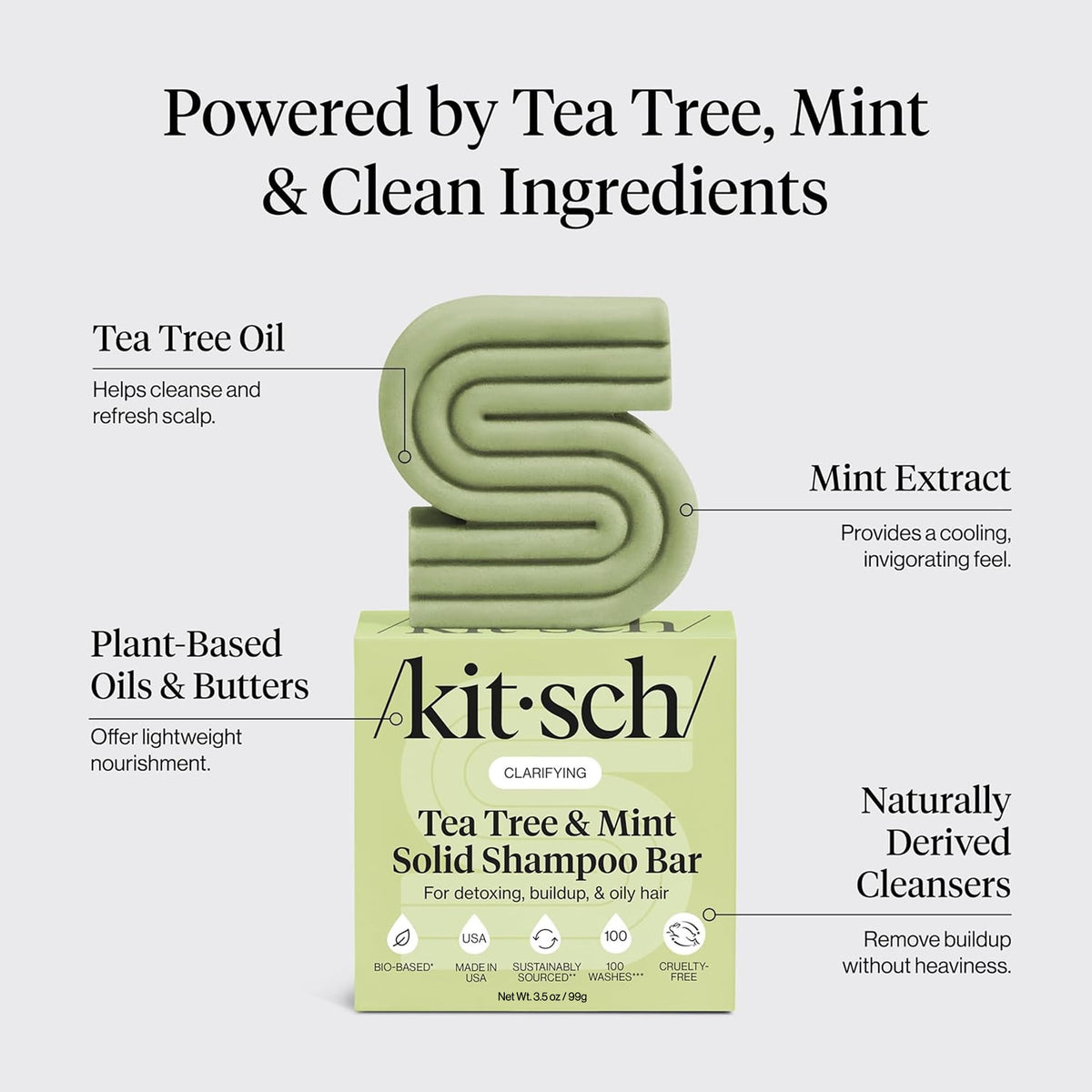 Kitsch Shampoo Solide Clarifiant sur un fond blanc