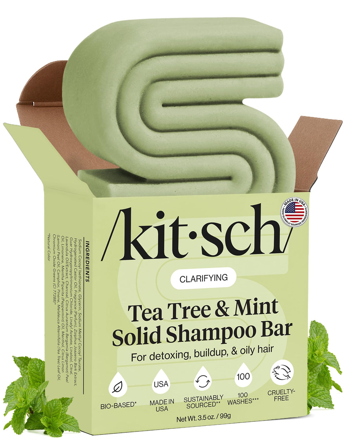 Kitsch Shampoo Solide Clarifiant Tea Tree & Menthe 118g vue de face