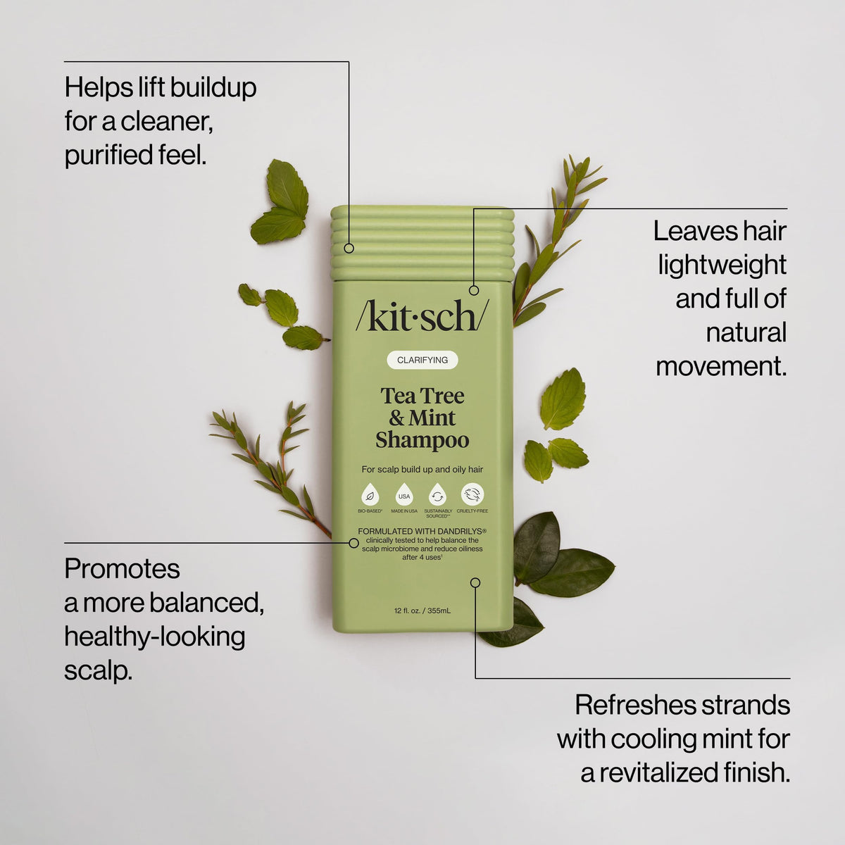 Kitsch Shampooing Thé Vert & Menthe 12,3 oz arrière