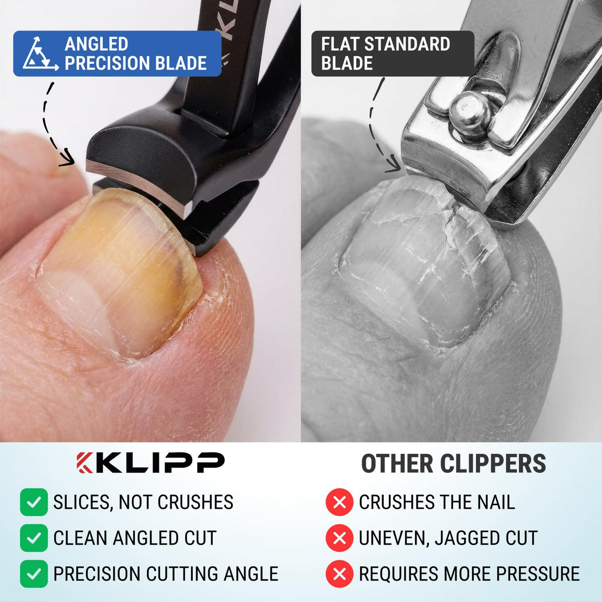 KLIPP Coupe-ongles Large 15 mm en usage sur un ongle épais