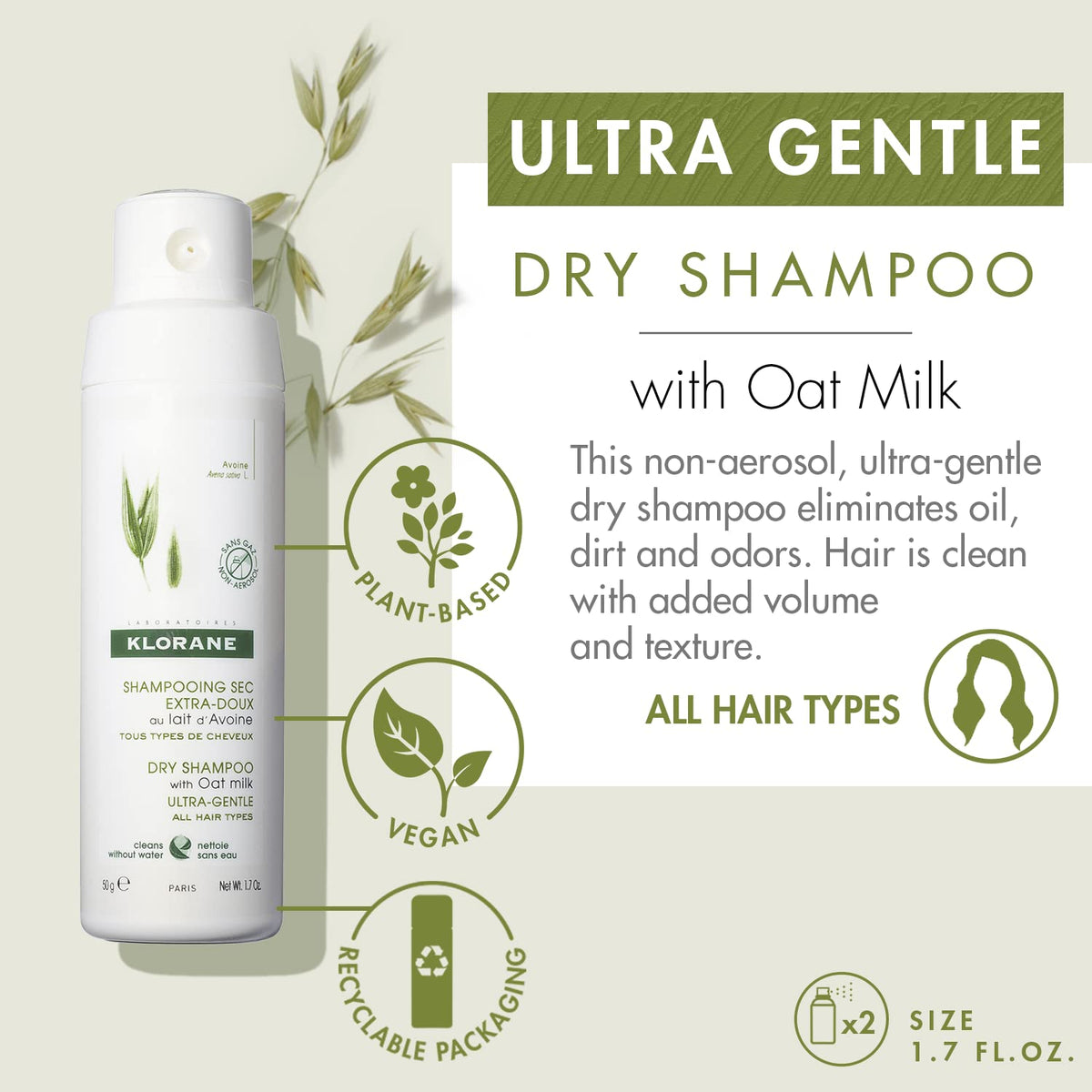 Klorane Shampooing Sec au Lait d'Avoine 168g flacon ouvert