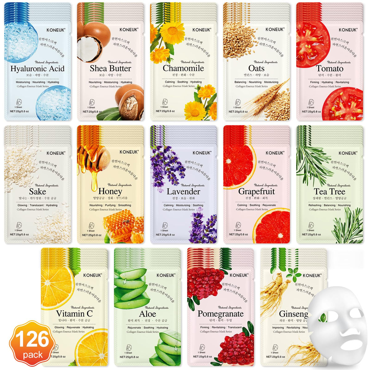 KONEUK coffret de 126 masques en tissu, vue de face