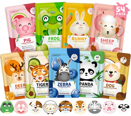 KONEUK pack de 54 masques visage animaux avec différents motifs