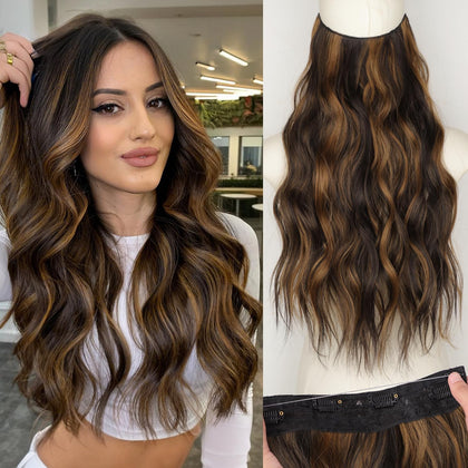 KooKaStyle extensions de cheveux invisibles 20 pouces couleur brun foncé