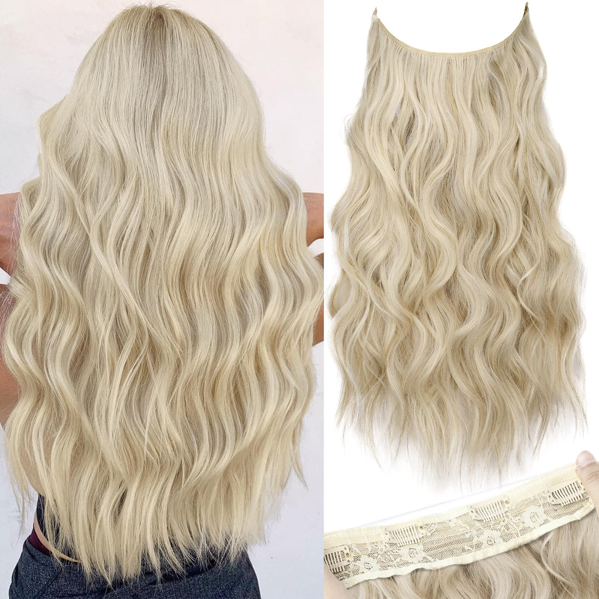 KooKaStyle extensions de cheveux invisibles châtaigne clair mélangé blond platine vue avant