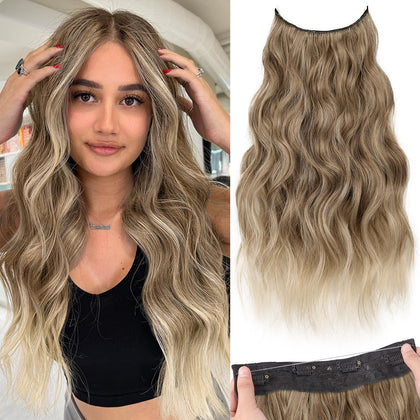 KooKaStyle extensions de cheveux ondulés modèle avec fil invisible