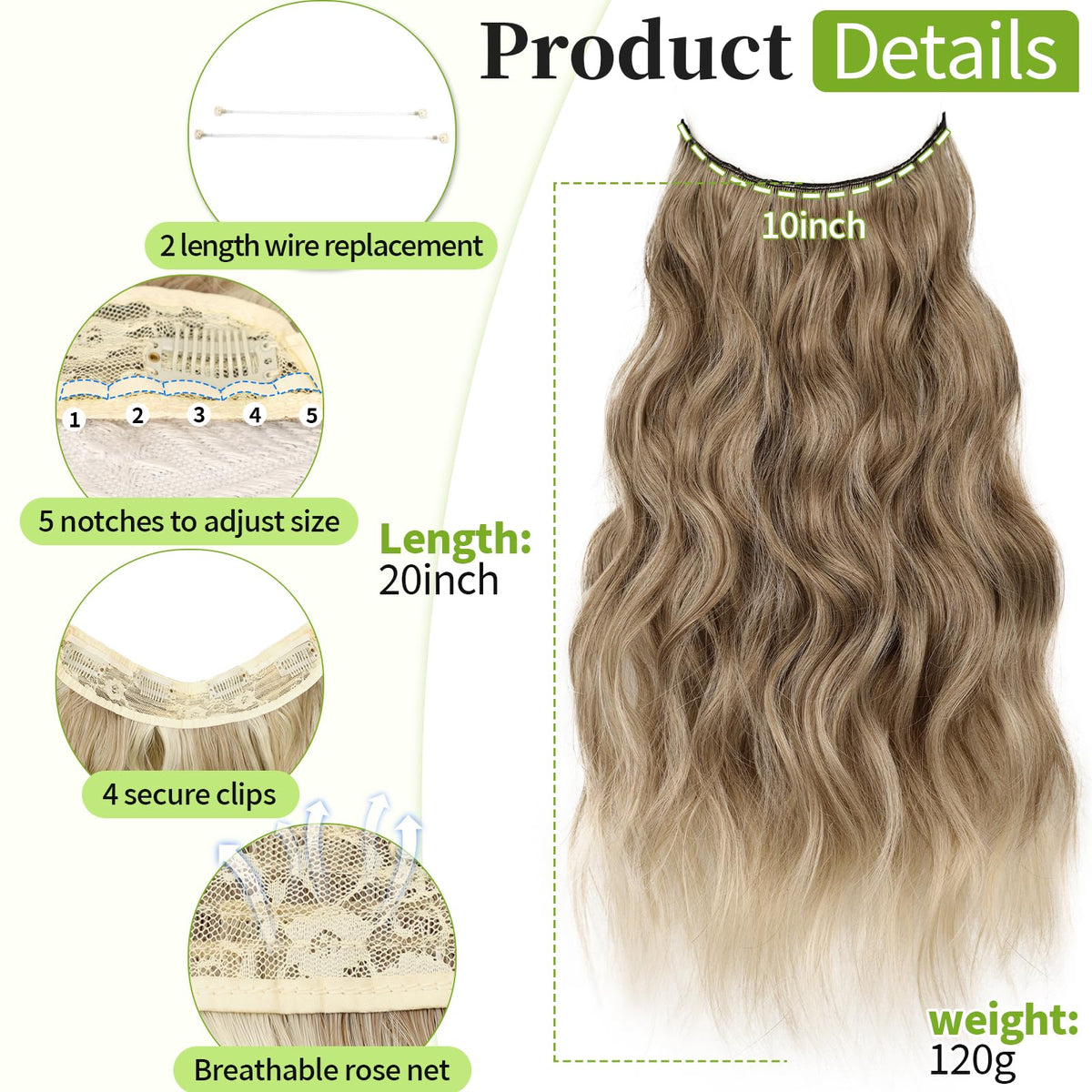 KooKaStyle paquet d'extensions de cheveux avec clips et fil de pêche