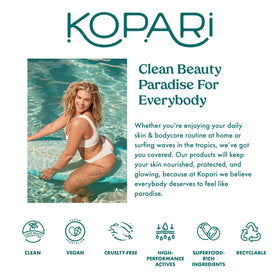 Kopari Brume Corps Brillante SPF 42 en utilisation à la plage