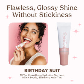 Kopari gloss à lèvres hydratant teinte nude Birthday Suit application sur lèvres