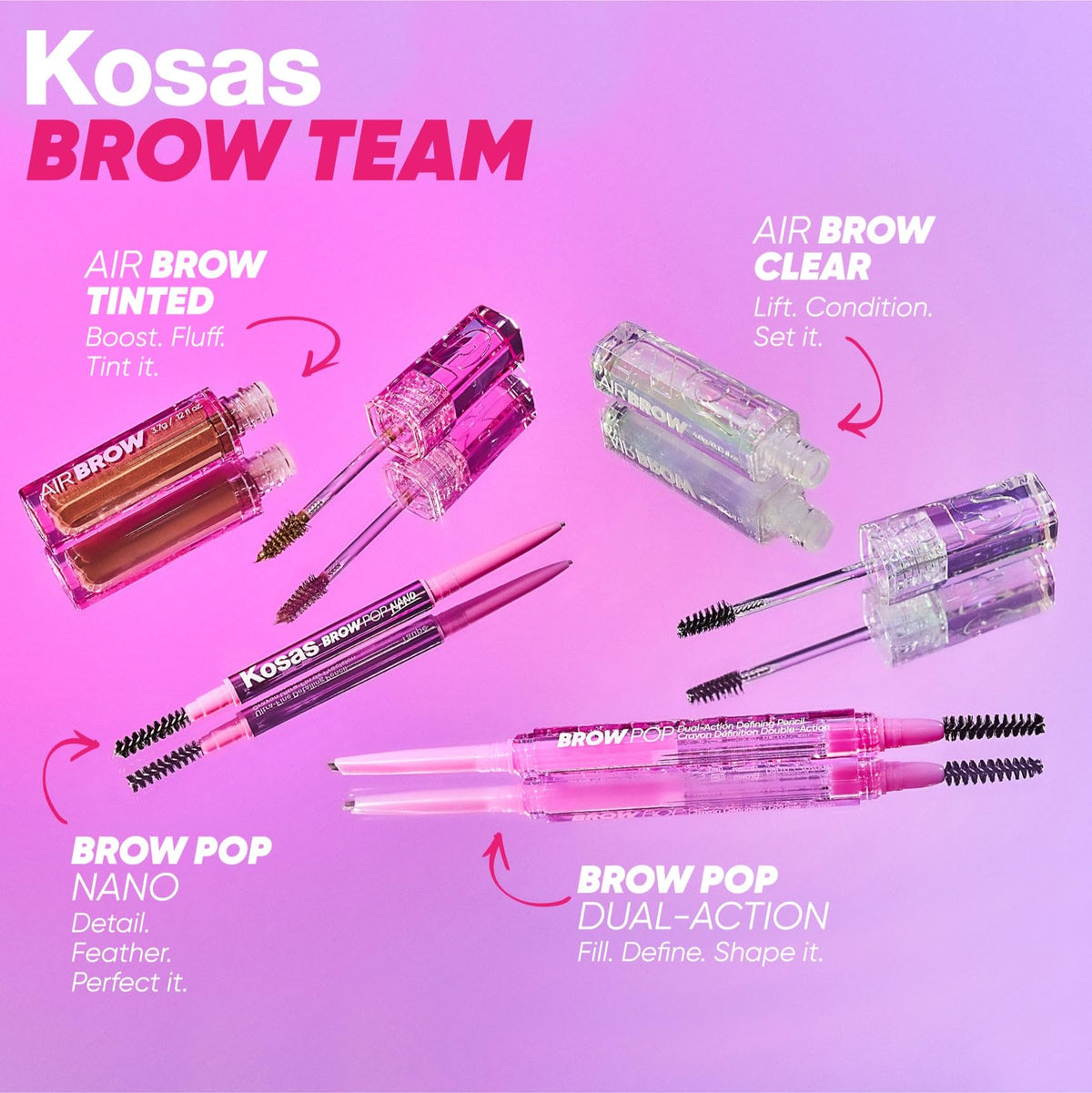 Kosas Gel à Sourcils Tanné 18g, texture sur un fond neutre