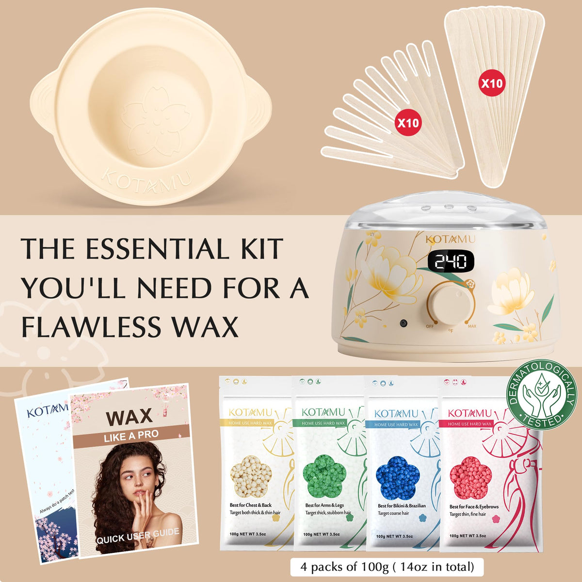 KOTAMU kit de cire pour épilation, accessoires inclus