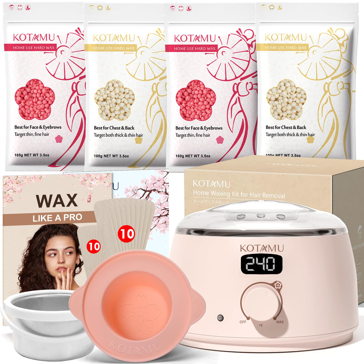KOTAMU kit de cire rose avec pot chauffant