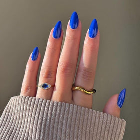 KQueenest faux ongles press on bleu royal en forme d'amande