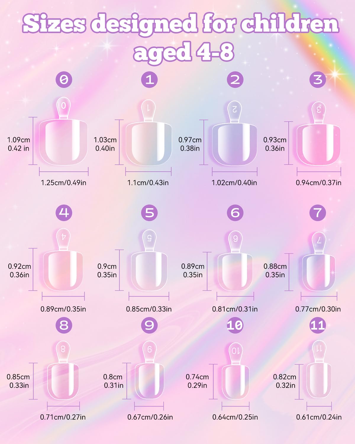 krofaue Kids Nail Tips différentes tailles numérotées