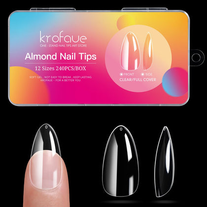 krofaue Tips d'Ongles Amandes Courts 240PCS boîte de rangement