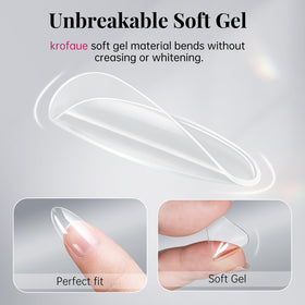 krofaue Tips d'Ongles Amandes Courts présentation avec accessoires