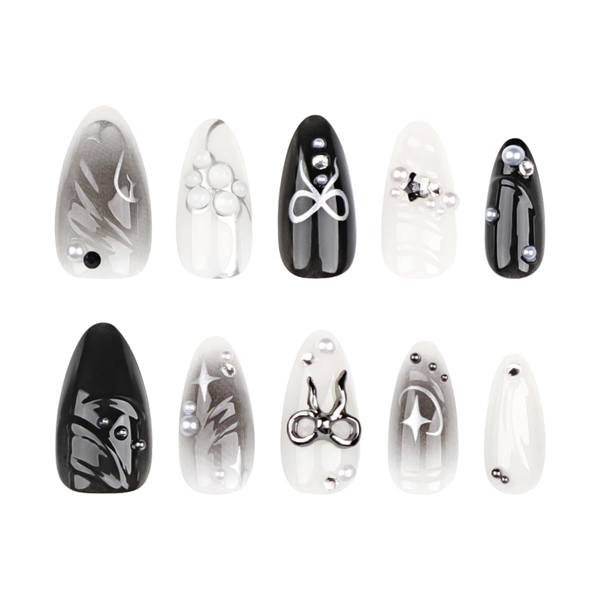 KRTBKR Faux Ongles Press On Noirs 24Pcs emballage