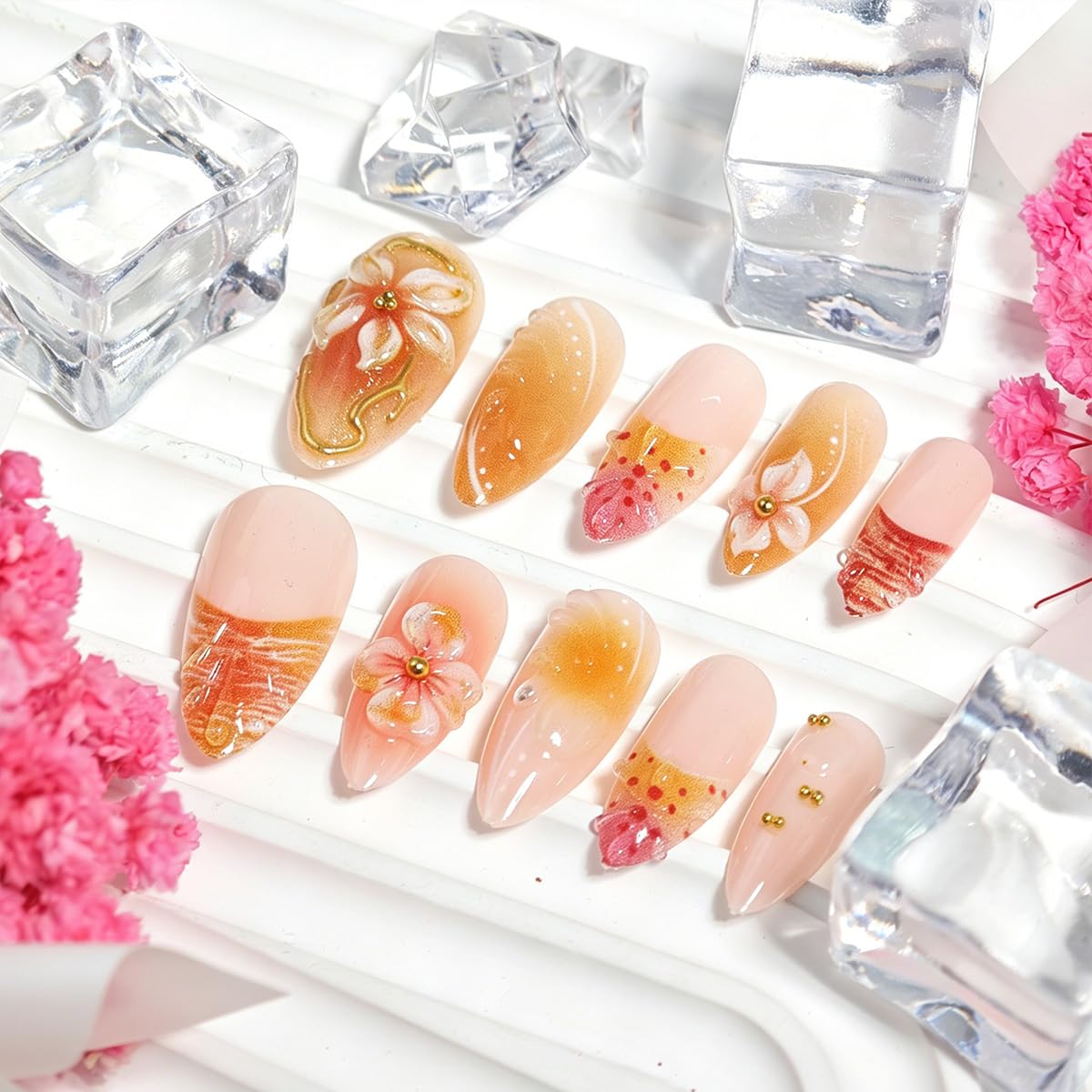 KRTBKR Faux Ongles Pressés en forme d'amande avec outils de manucure
