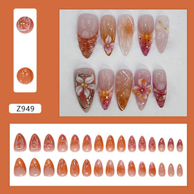 KRTBKR Faux Ongles Pressés Fleur 3D avec paillettes