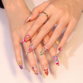 KRTBKR Faux Ongles Pressés Fleurs Colorées avec outils de nail art