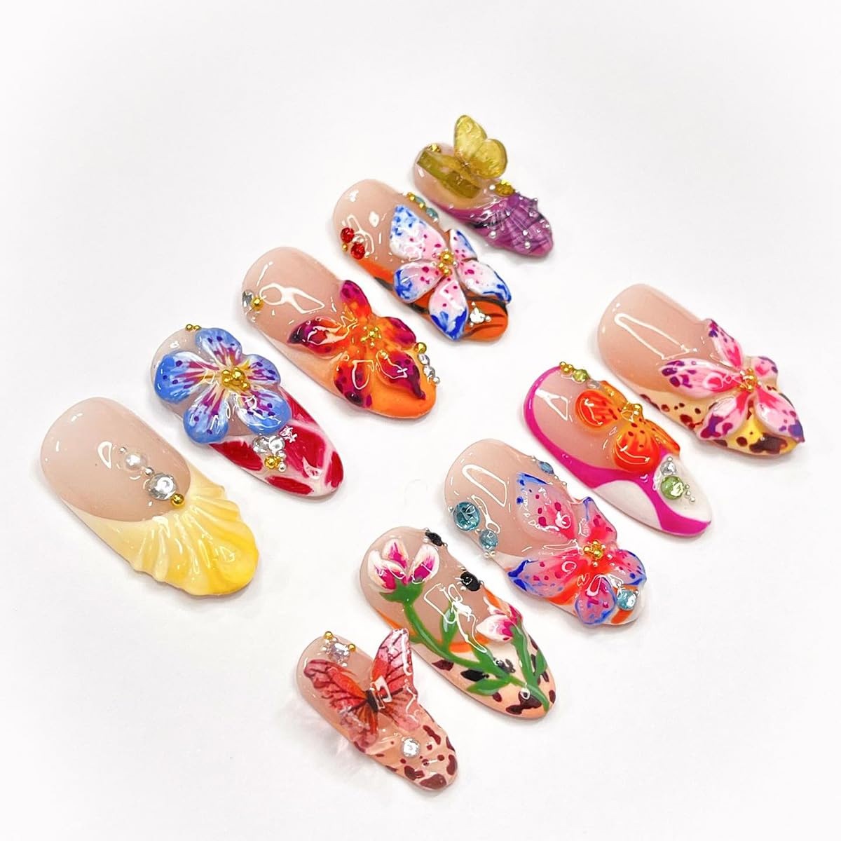 KRTBKR Faux Ongles Pressés Fleurs Colorées design floral