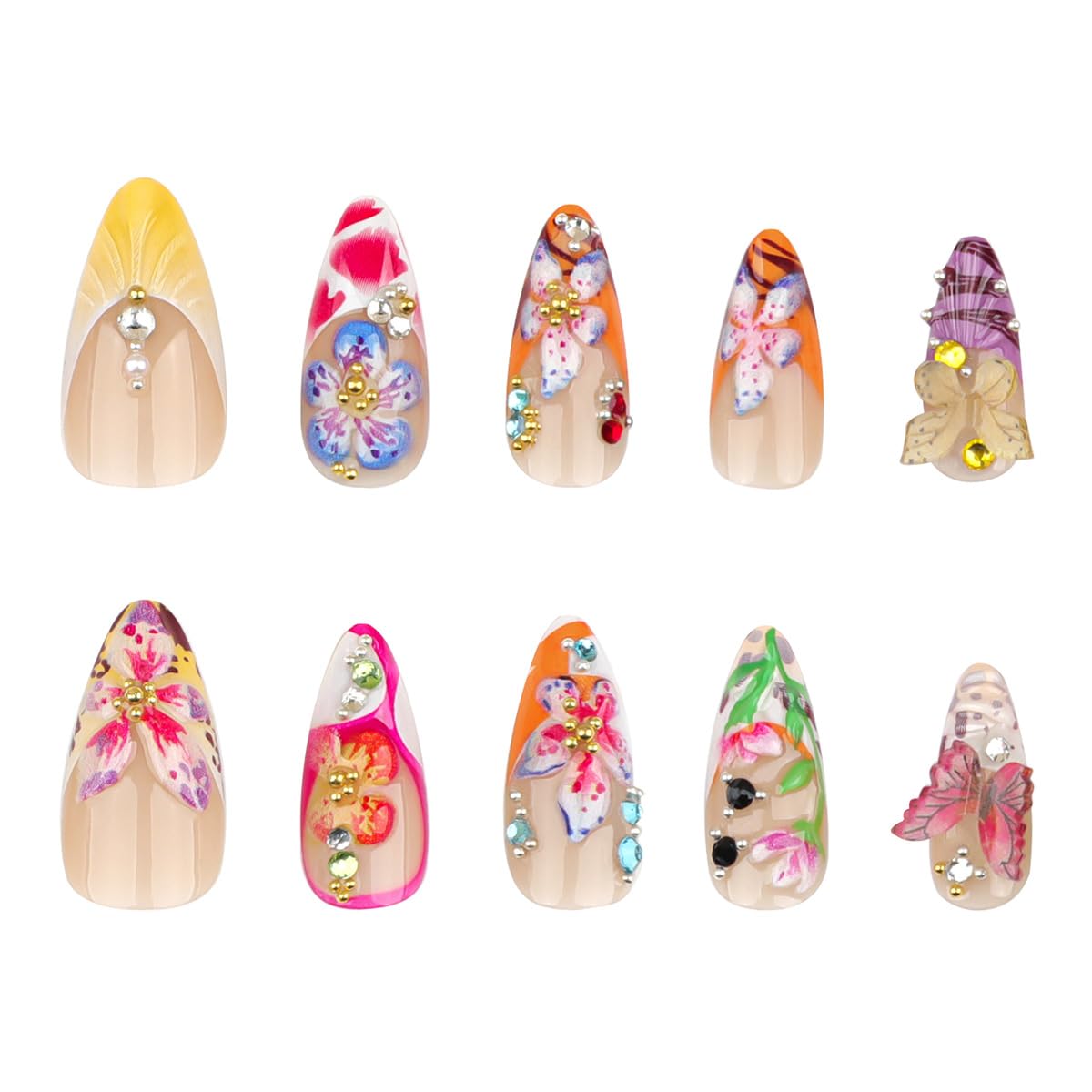 KRTBKR Faux Ongles Pressés Fleurs Colorées en usage