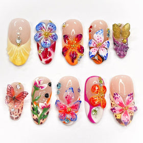 KRTBKR Faux Ongles Pressés Fleurs Colorées ensemble de 24 pièces