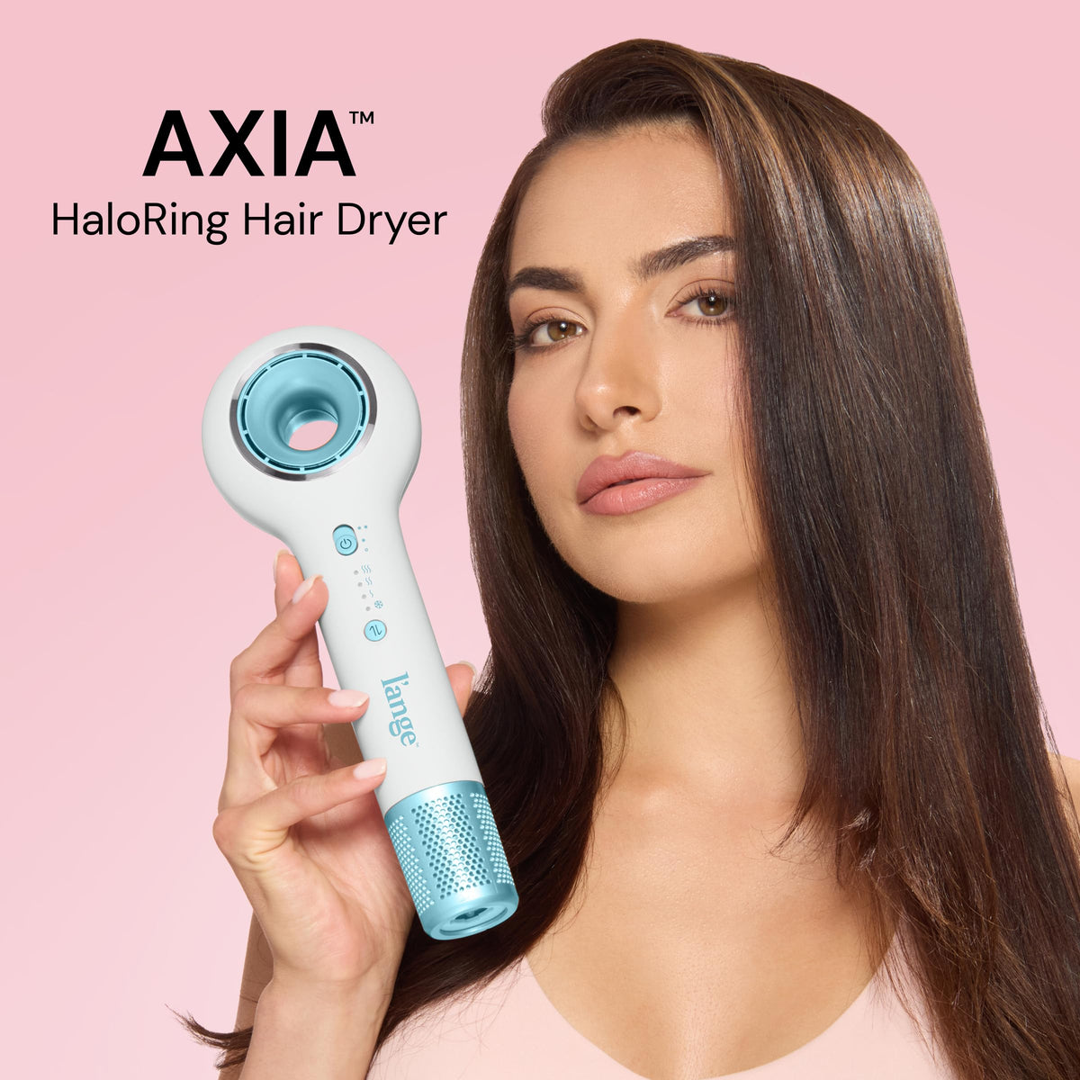 L'ANGE HAIR Axia HaloRing Sèche-Cheveux en blanc sur un fond neutre
