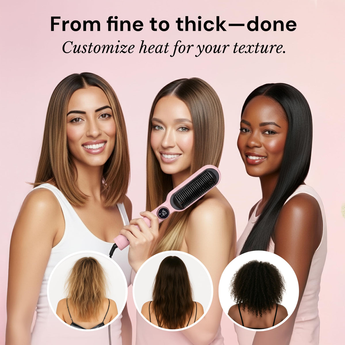 L'ANGE HAIR Brosse Lissante 2-en-1 en utilisation sur des cheveux bouclés