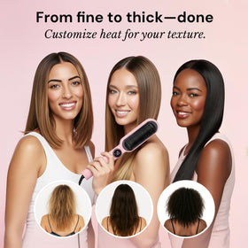 L'ANGE HAIR Brosse Lissante 2-en-1 en utilisation sur des cheveux bouclés